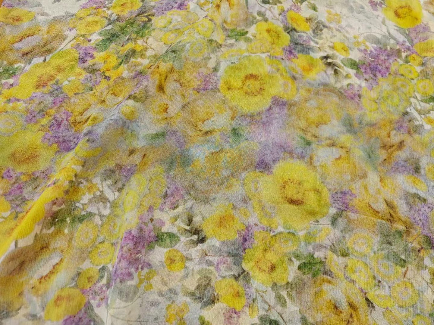 linen 100% printed fabric dress material for zuhair murad yellow flowers