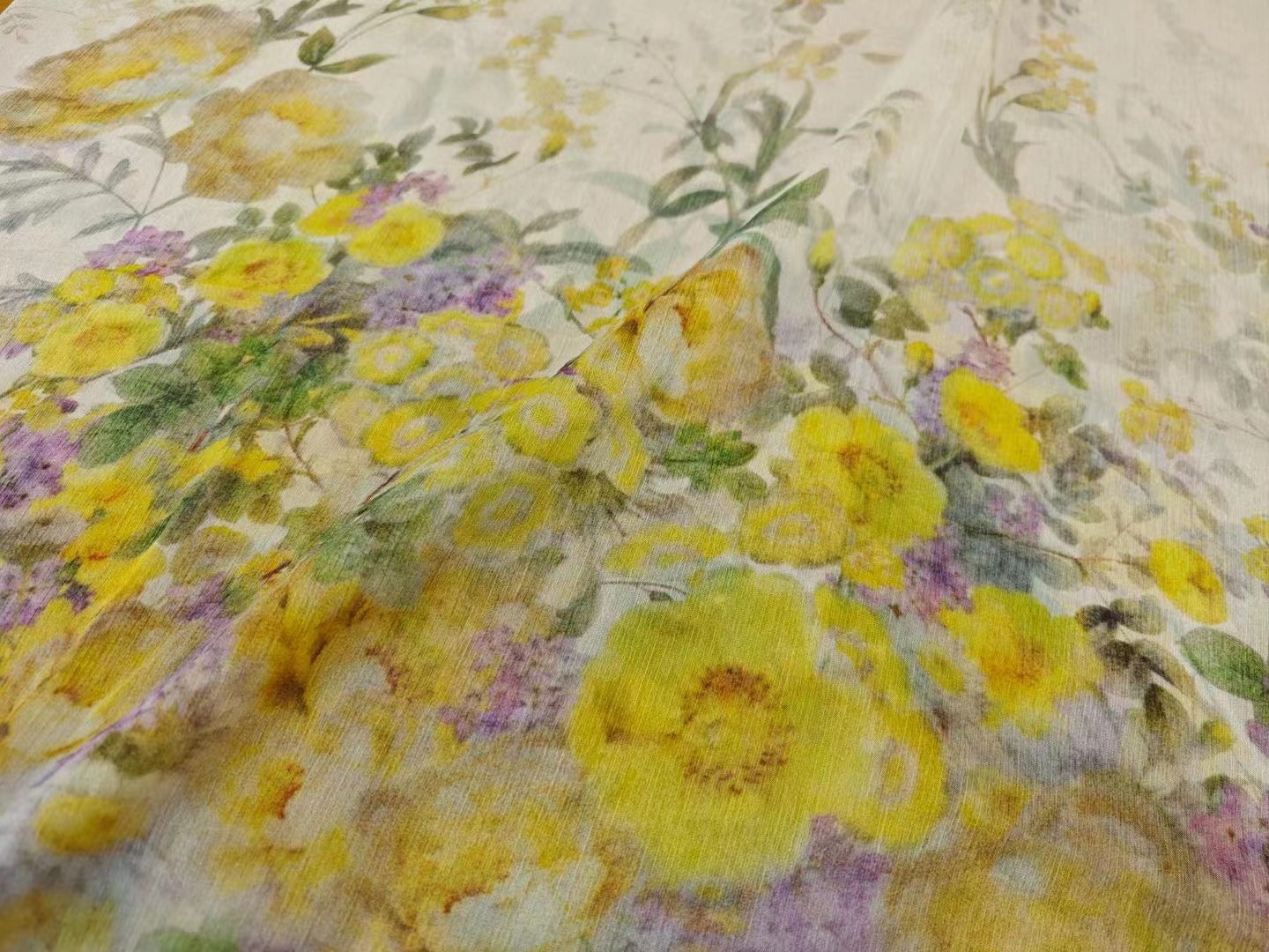 linen 100% printed fabric dress material for zuhair murad yellow flowers