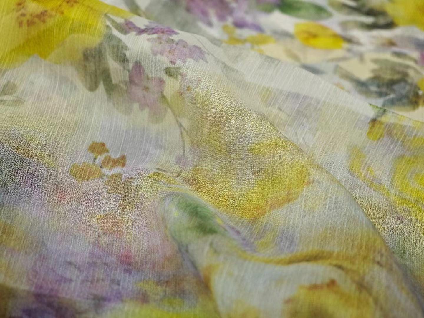 linen 100% printed fabric dress material for zuhair murad yellow flowers